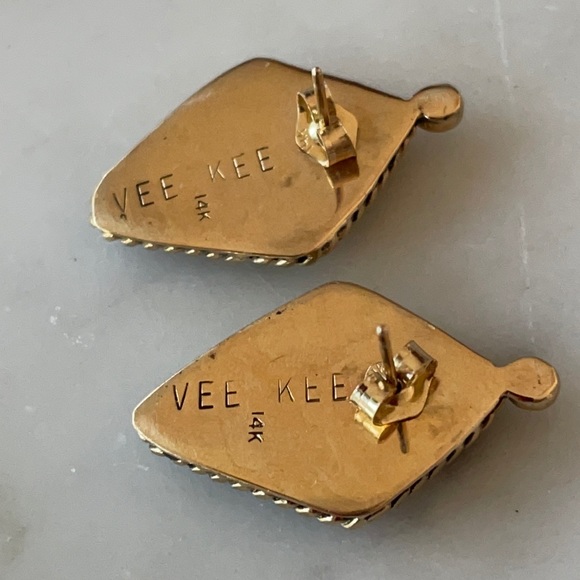 Vintage 14K Gold Lapis Turquoise Native American Earrings - Picture 7 of 16